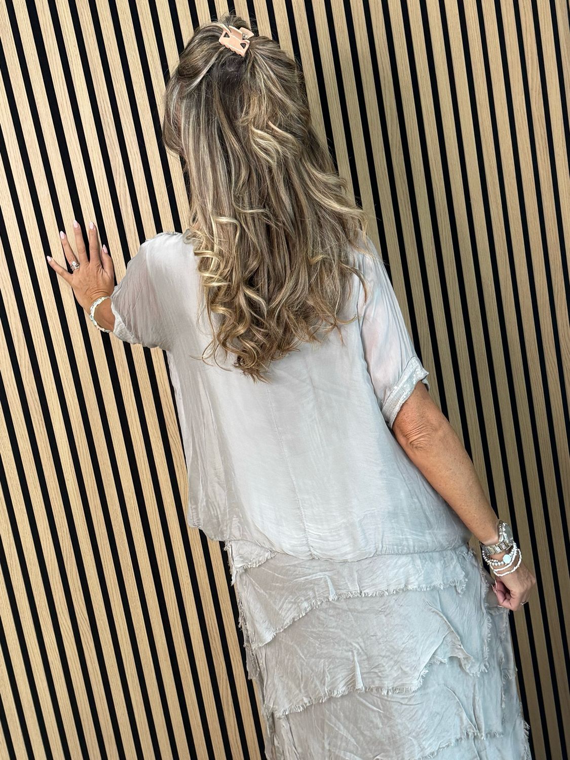 Silk Blend Sequin Dress - Grey