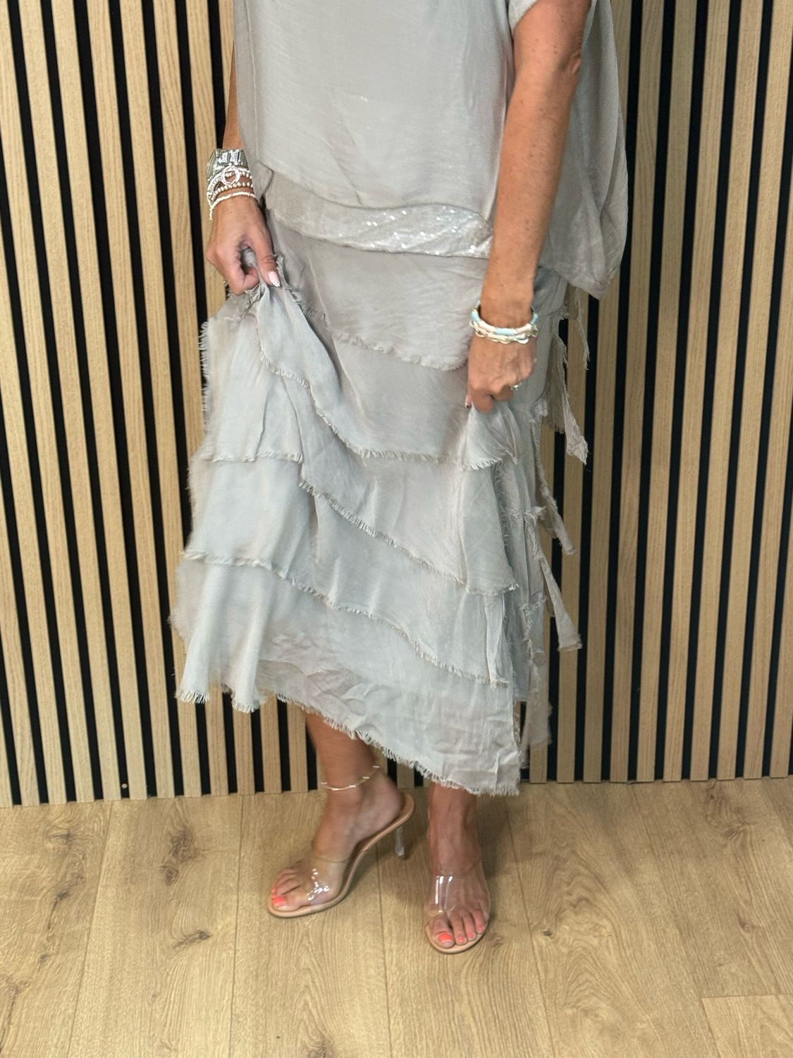 Silk Blend Sequin Dress - Grey