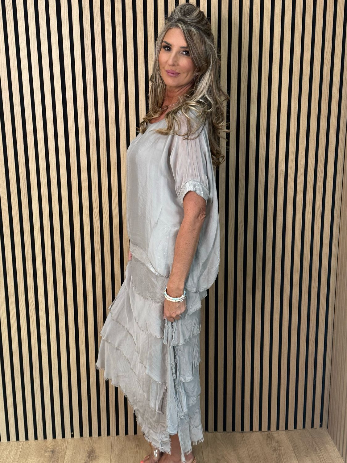 Silk Blend Sequin Dress - Grey