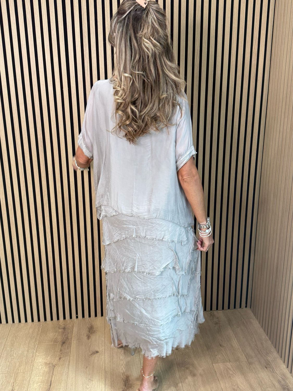 Silk Blend Sequin Dress - Grey