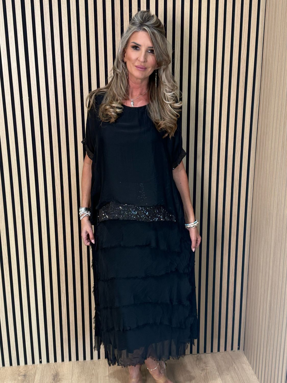 Silk Blend Sequin Dress - Black