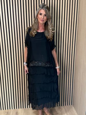 Silk Blend Sequin Dress - Black