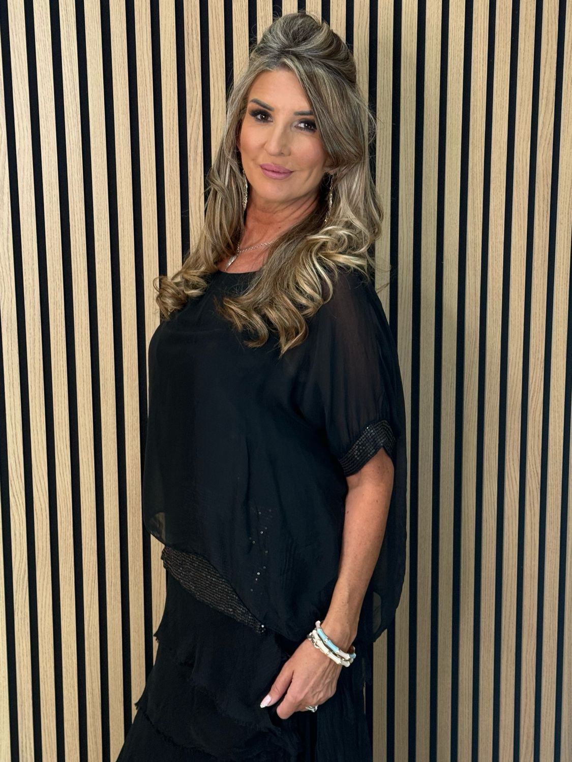 Silk Blend Sequin Dress - Black