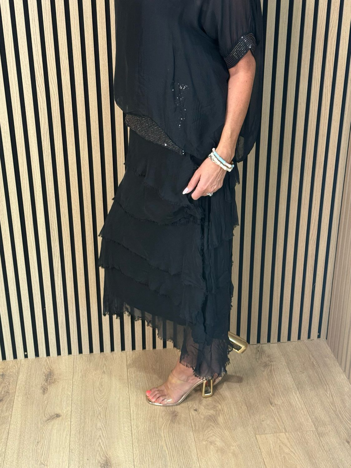 Silk Blend Sequin Dress - Black