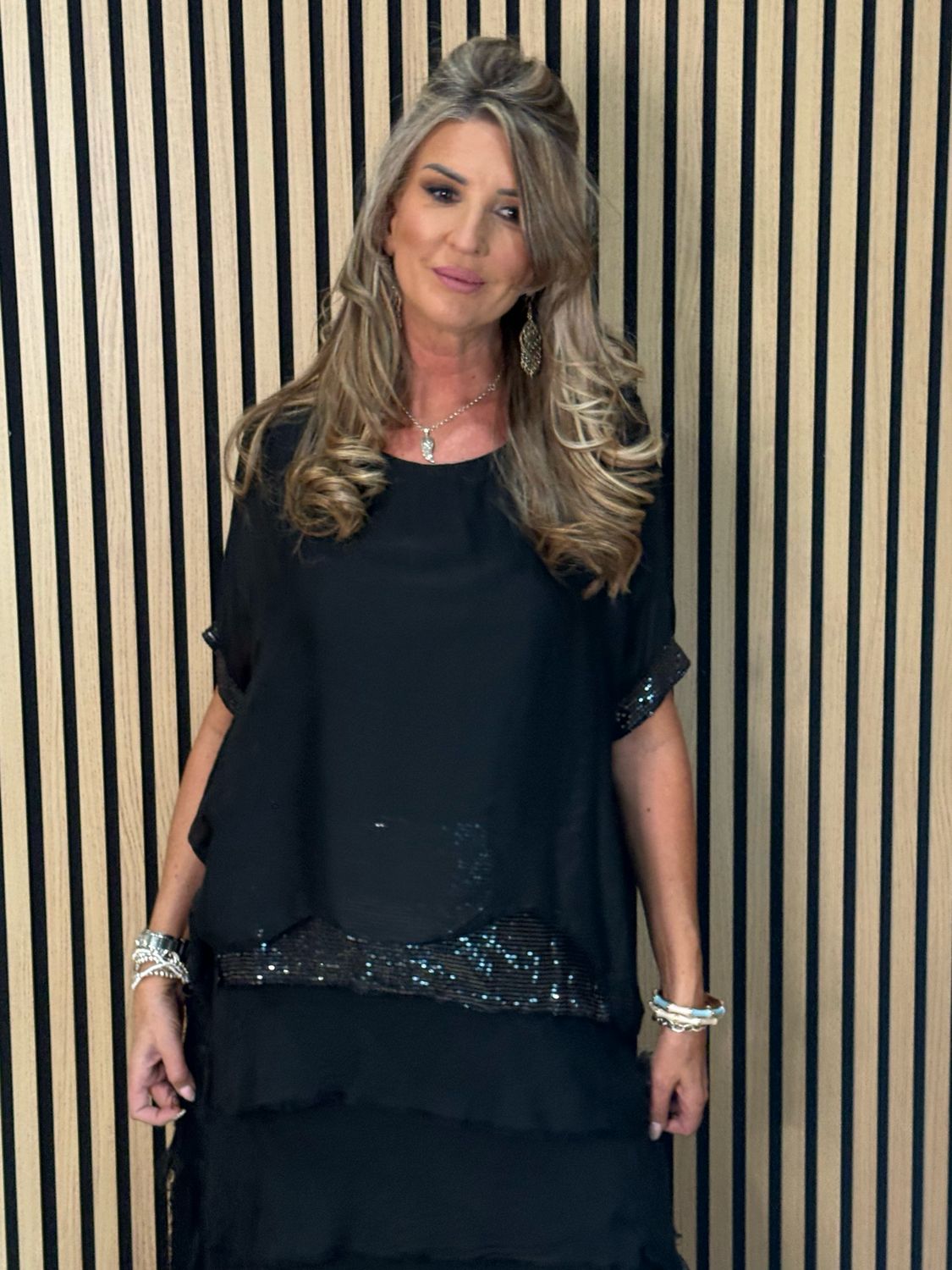 Silk Blend Sequin Dress - Black