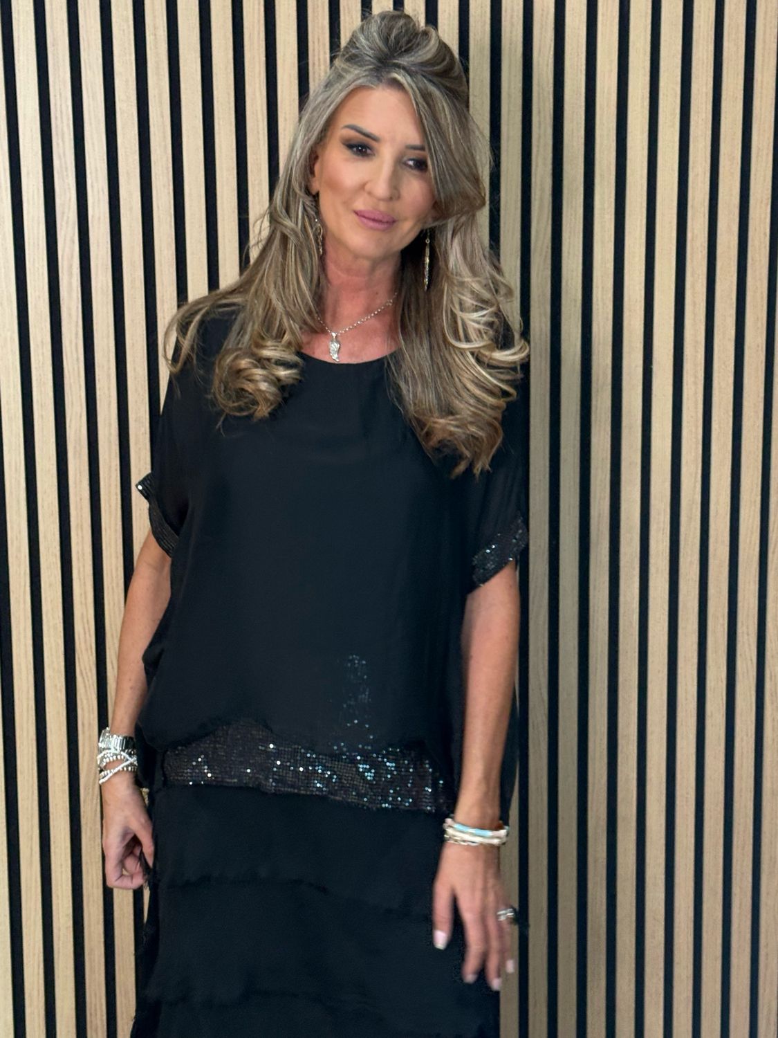 Silk Blend Sequin Dress - Black