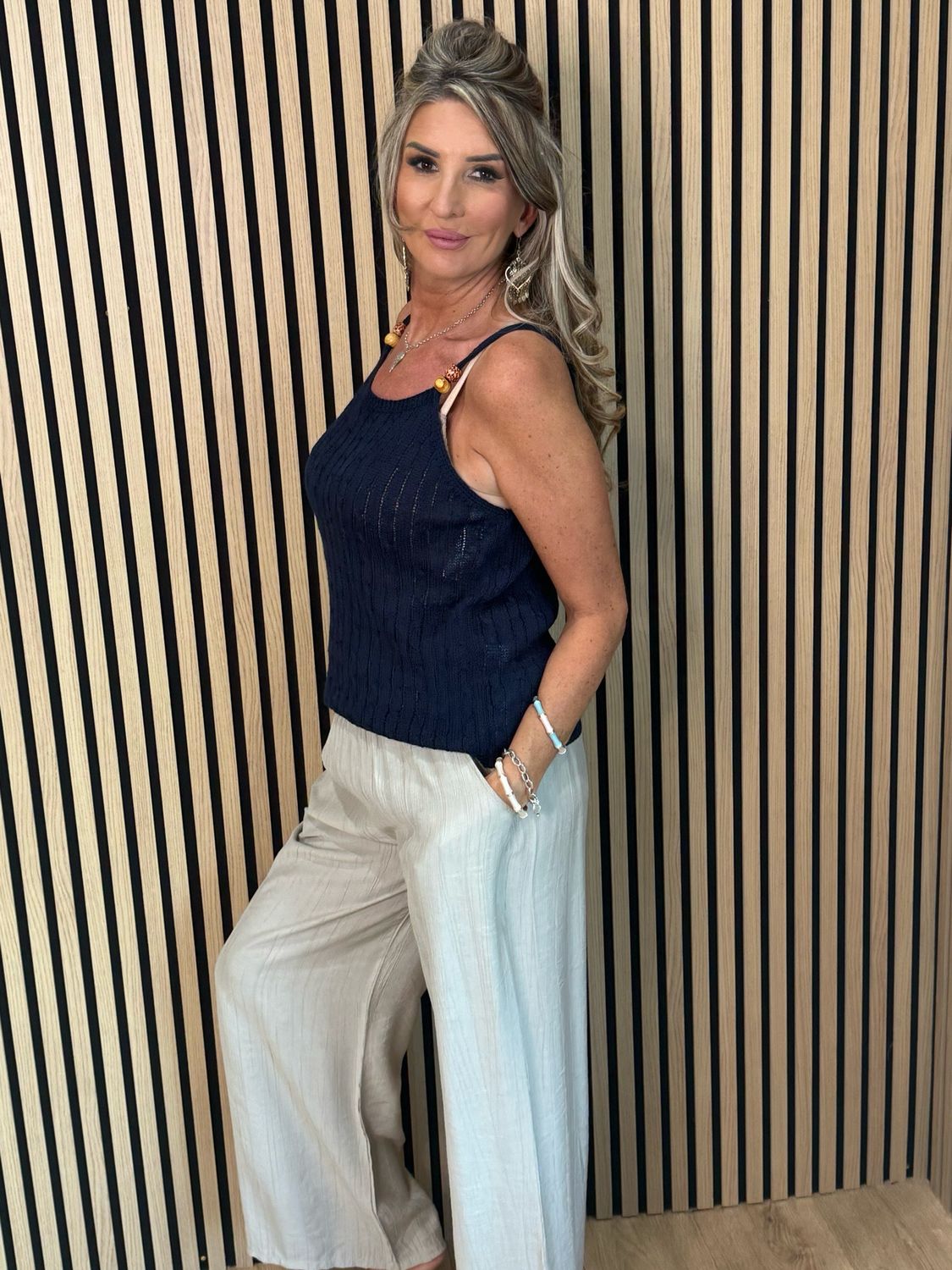 Knitted Cami Top - Navy