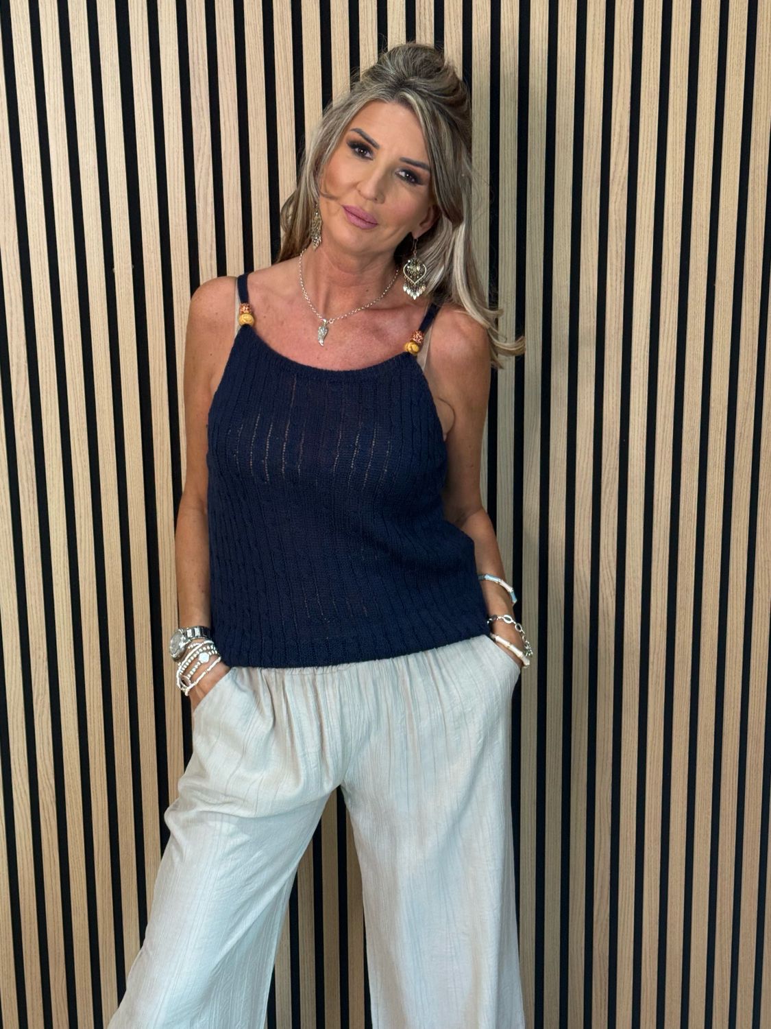 Knitted Cami Top - Navy