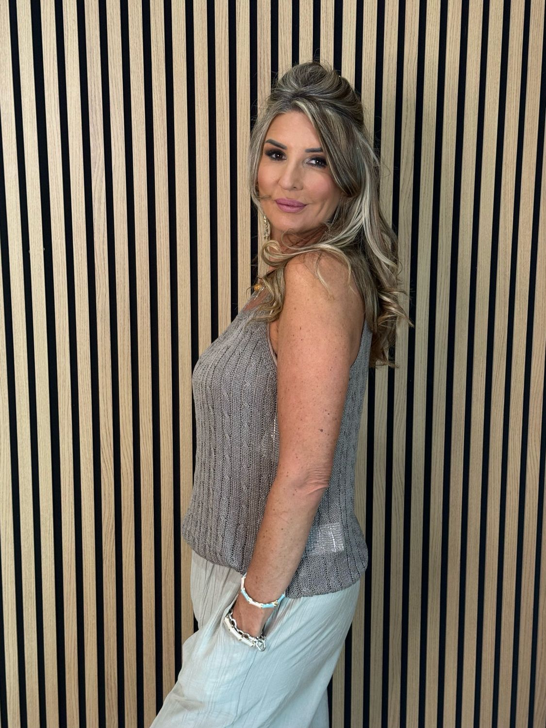 Knitted Cami Top - Taupe