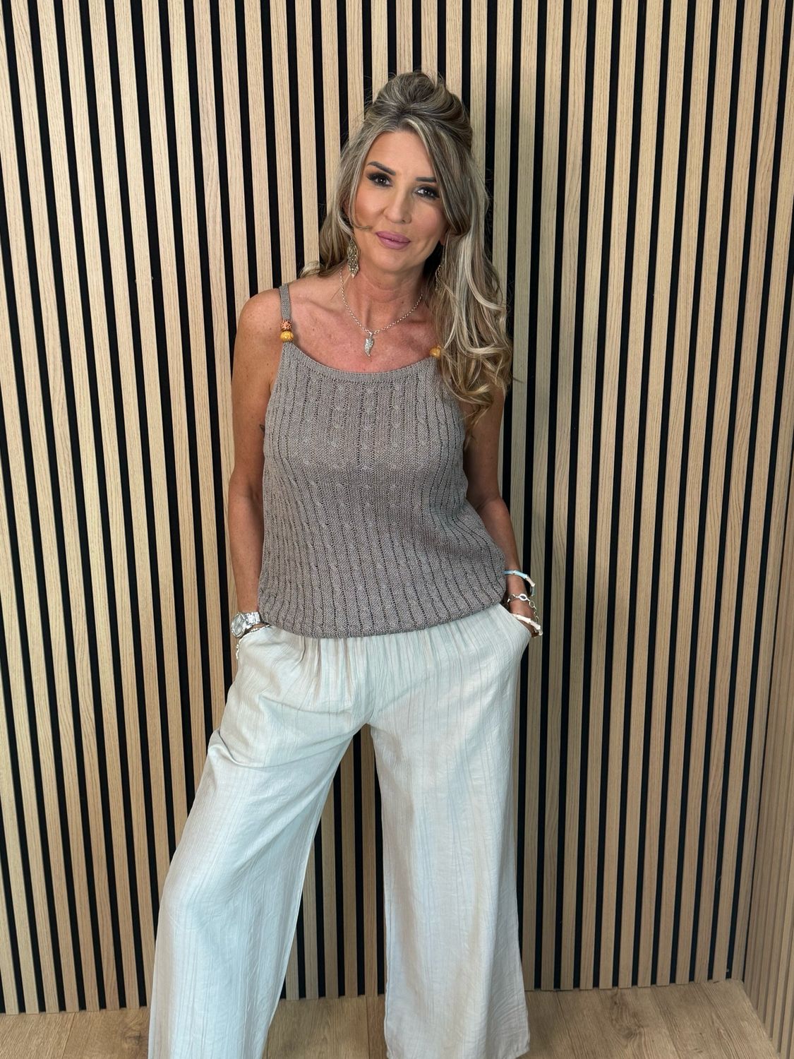 Knitted Cami Top - Taupe