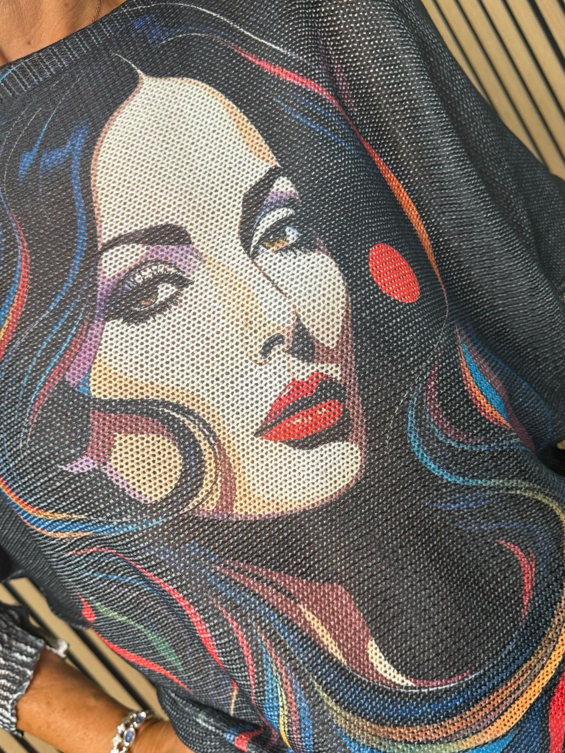 Abstract Face Print Batwing Jumper - Black