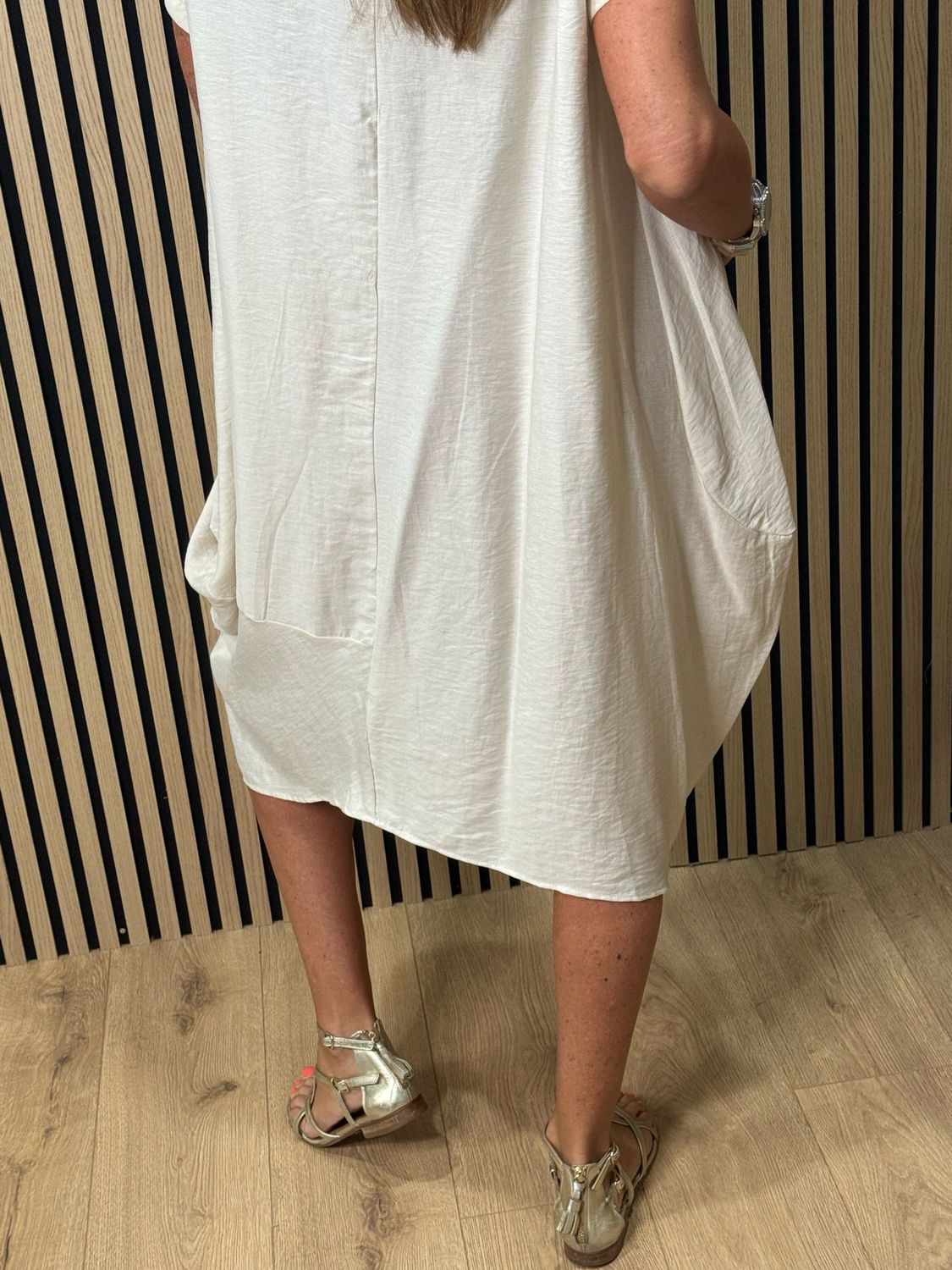 Button Detail Pocket Dress - Cream