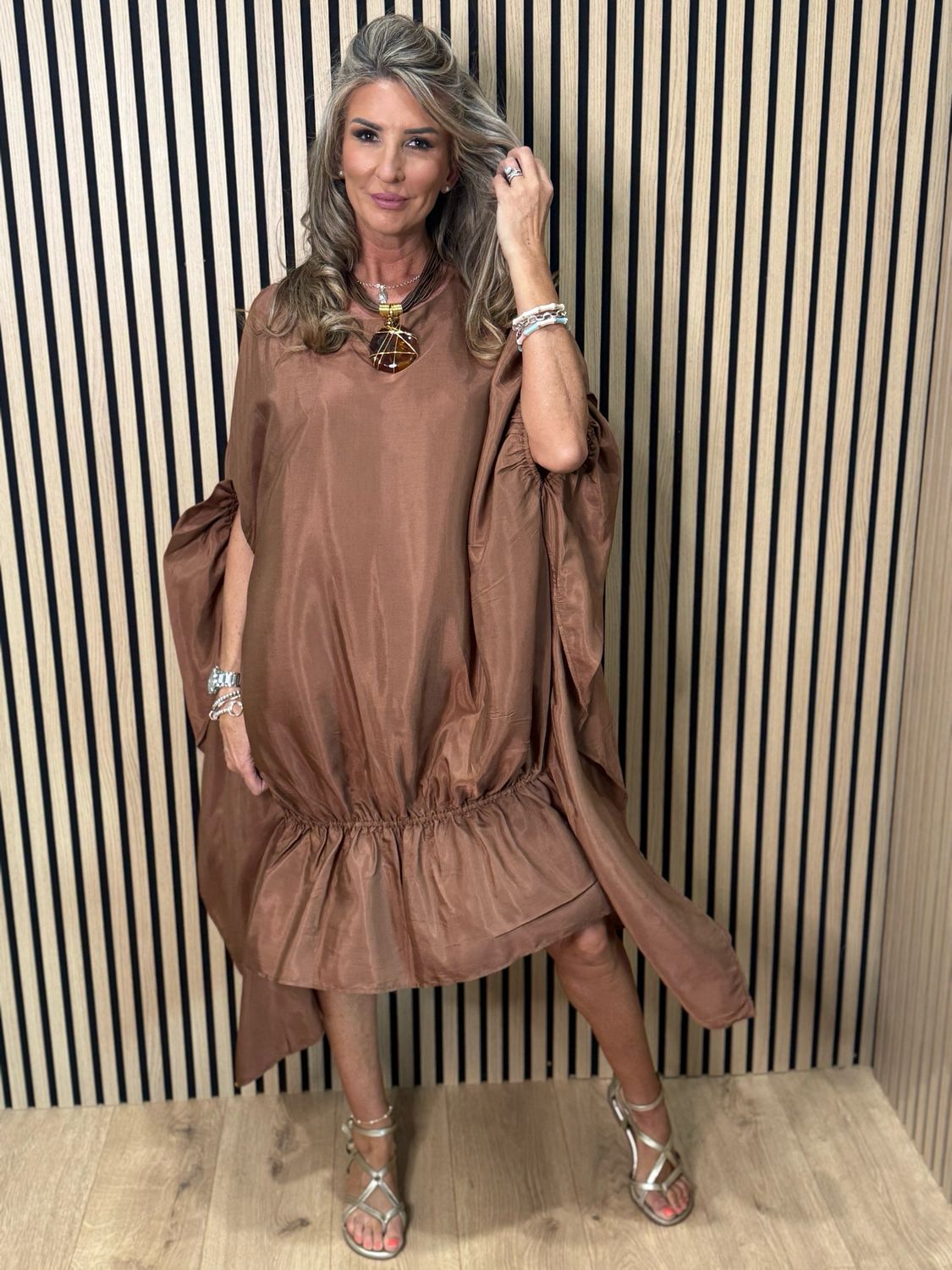 Effortless Oversized Shimmer Dress - Bronze