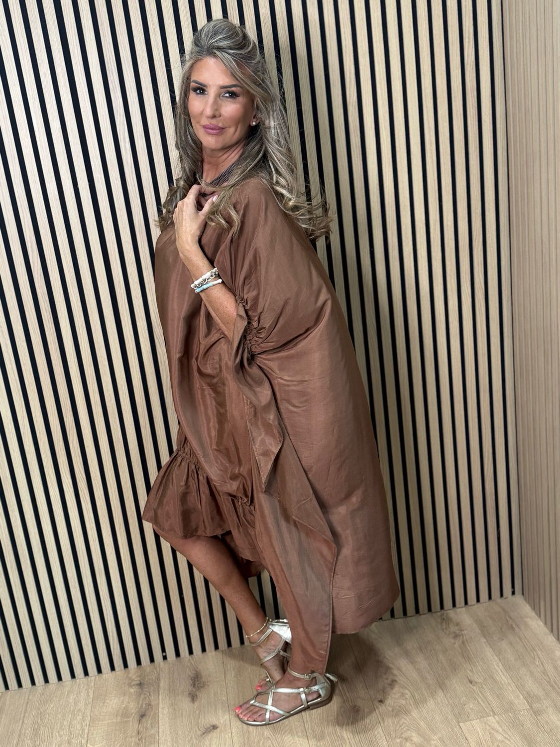 Effortless Oversized Shimmer Dress - Bronze