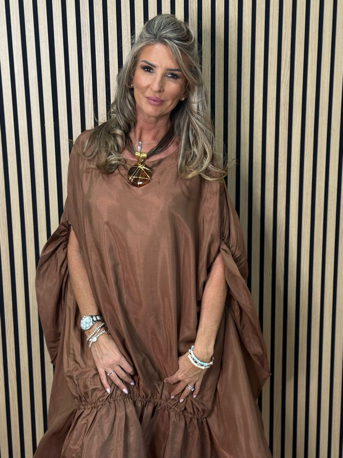 Effortless Oversized Shimmer Dress - Bronze