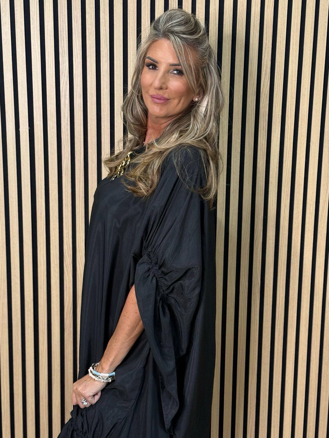 Effortless Oversized Shimmer Dress - Black