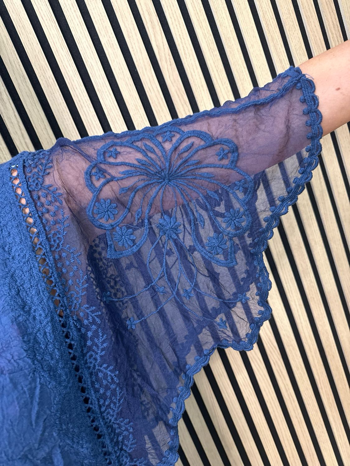 Butterfly Lace Overlay Top - Navy