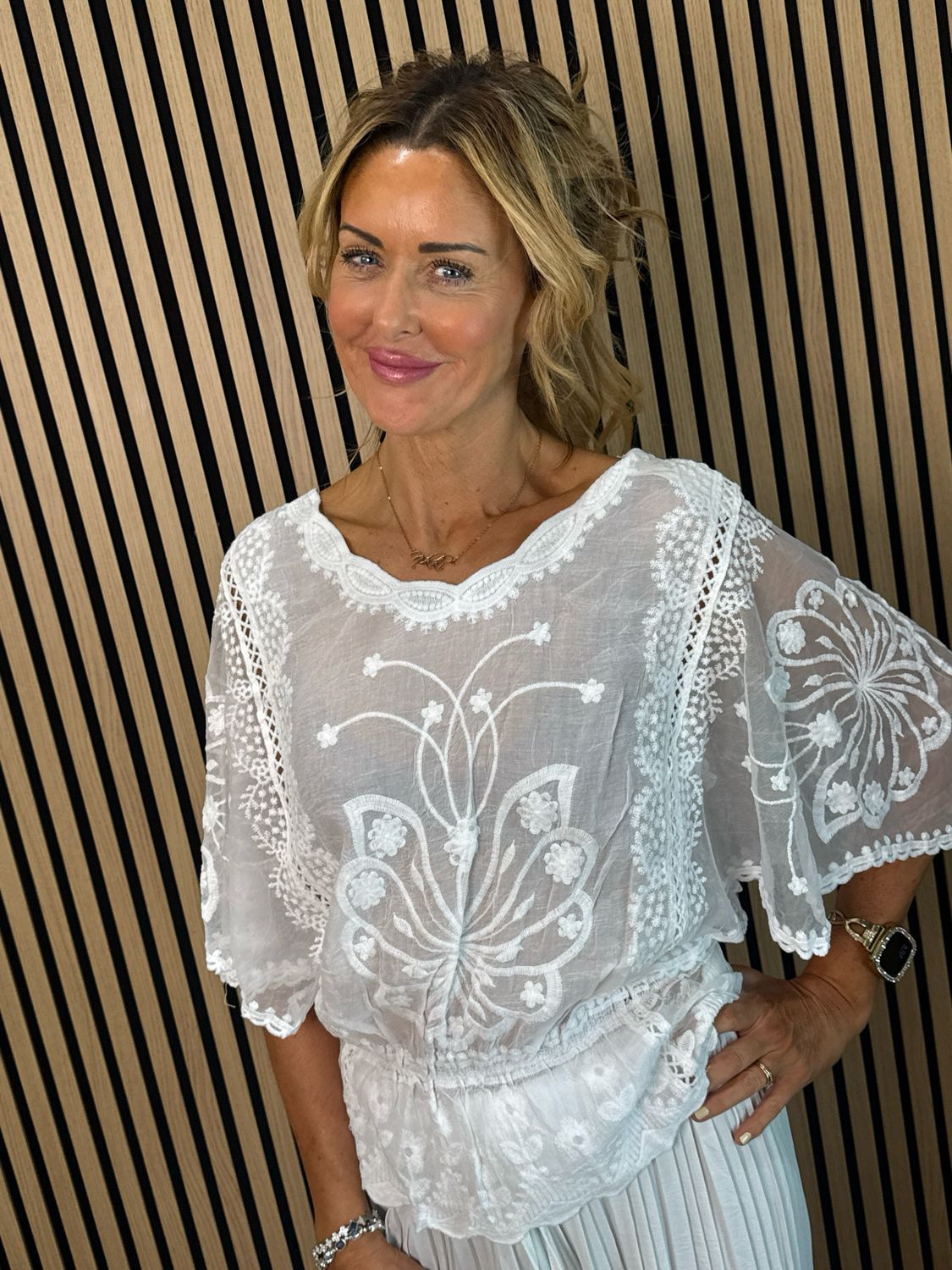 Butterfly Lace Overlay Top - White