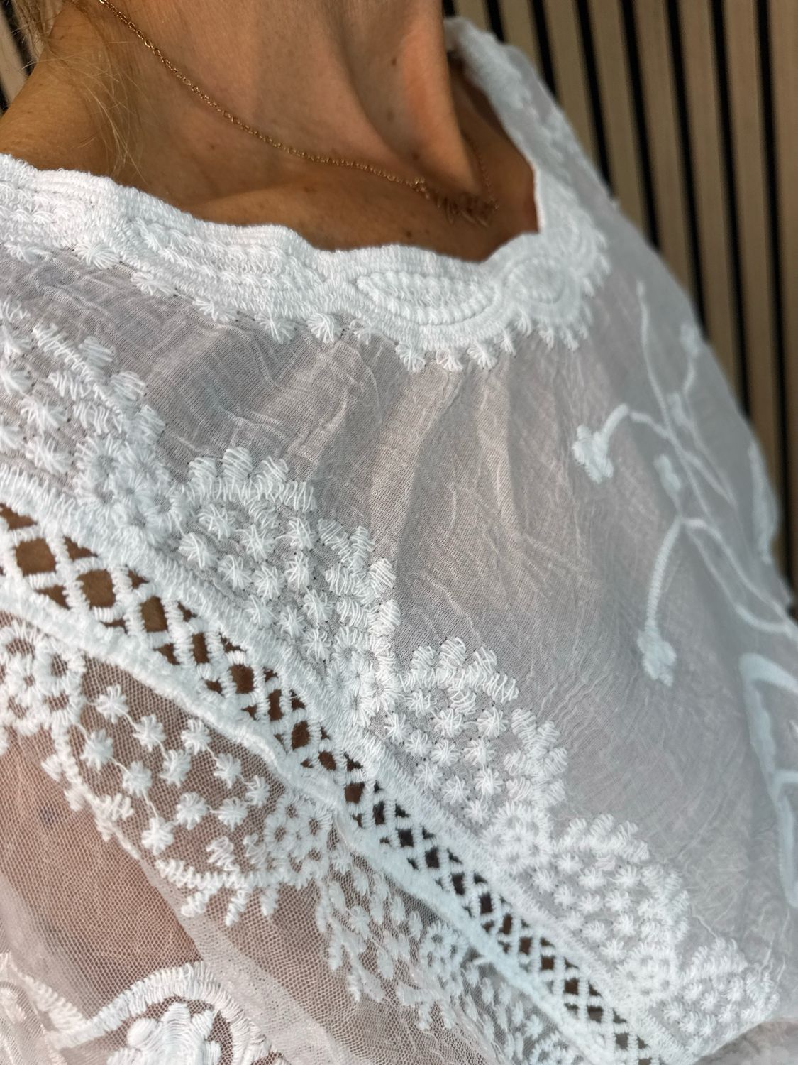 Butterfly Lace Overlay Top - White