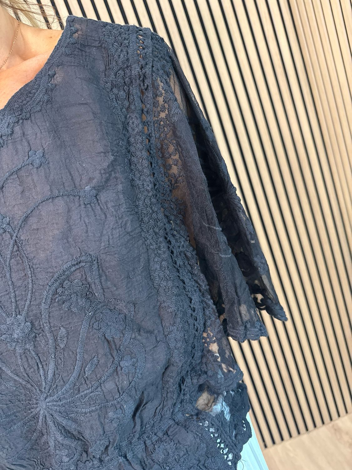Butterfly Lace Overlay Top - Black