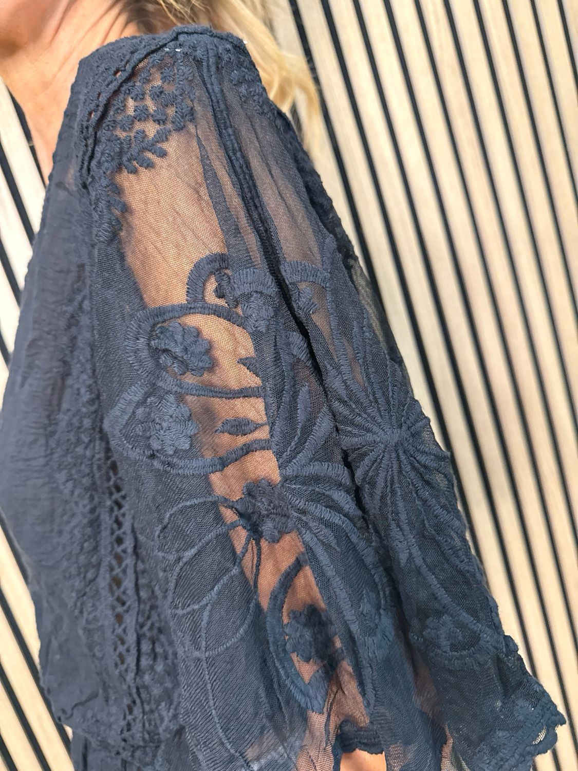Butterfly Lace Overlay Top - Black