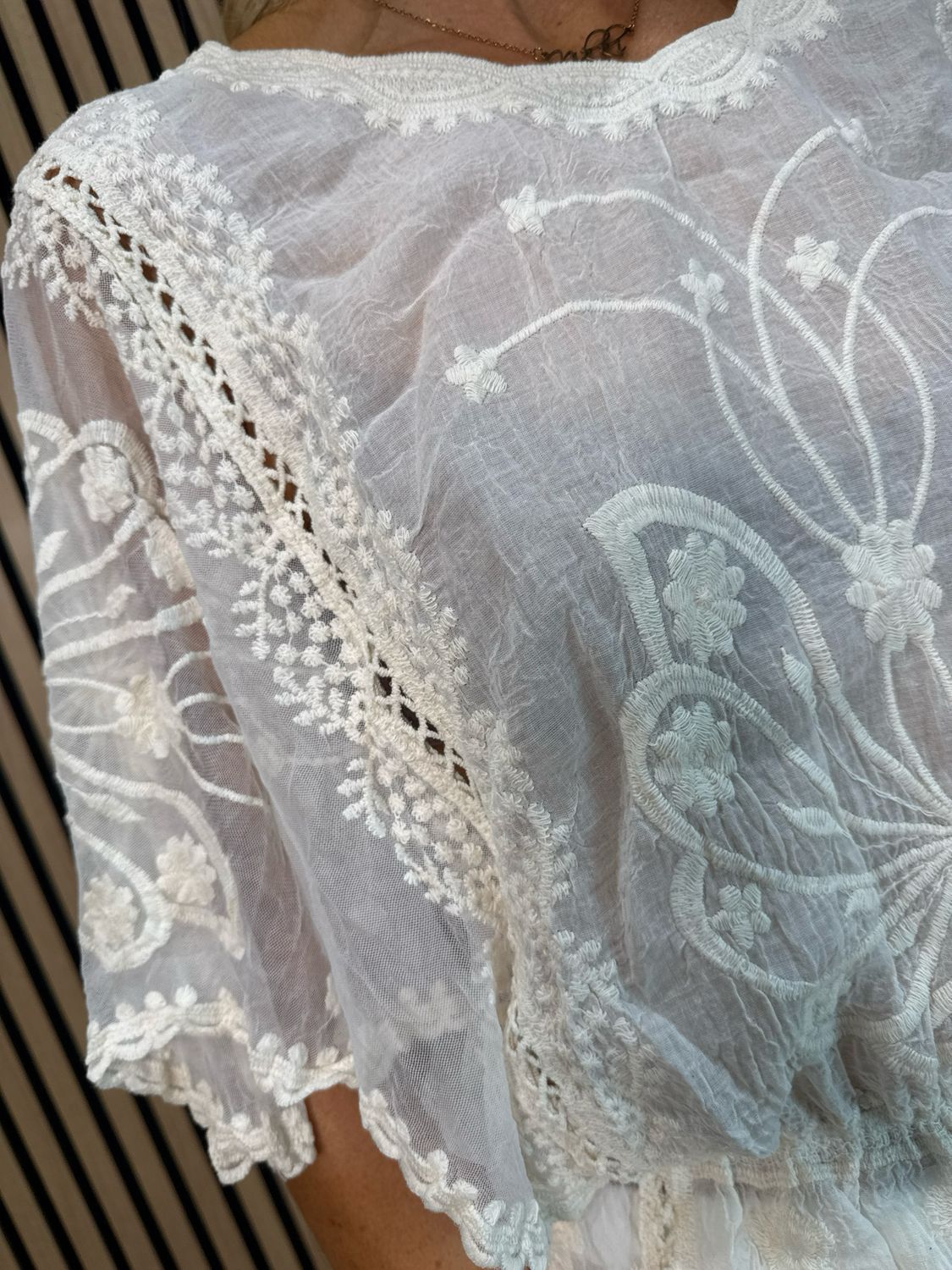 Butterfly Lace Overlay Top - Cream