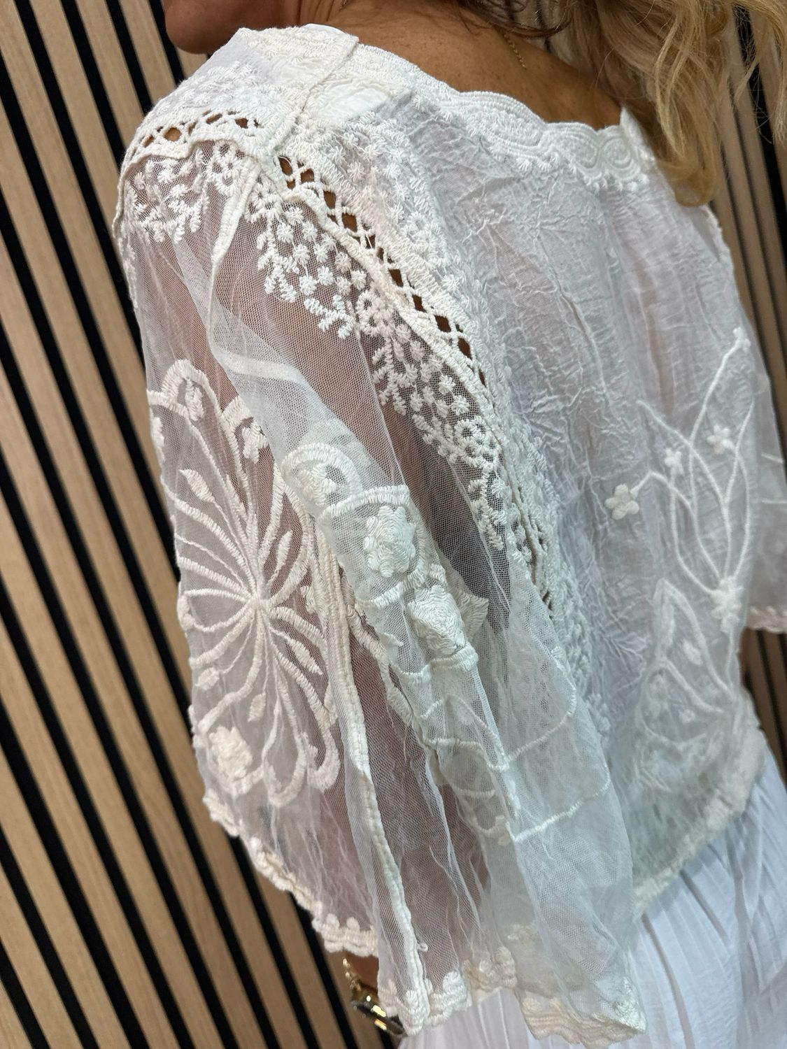 Butterfly Lace Overlay Top - Cream