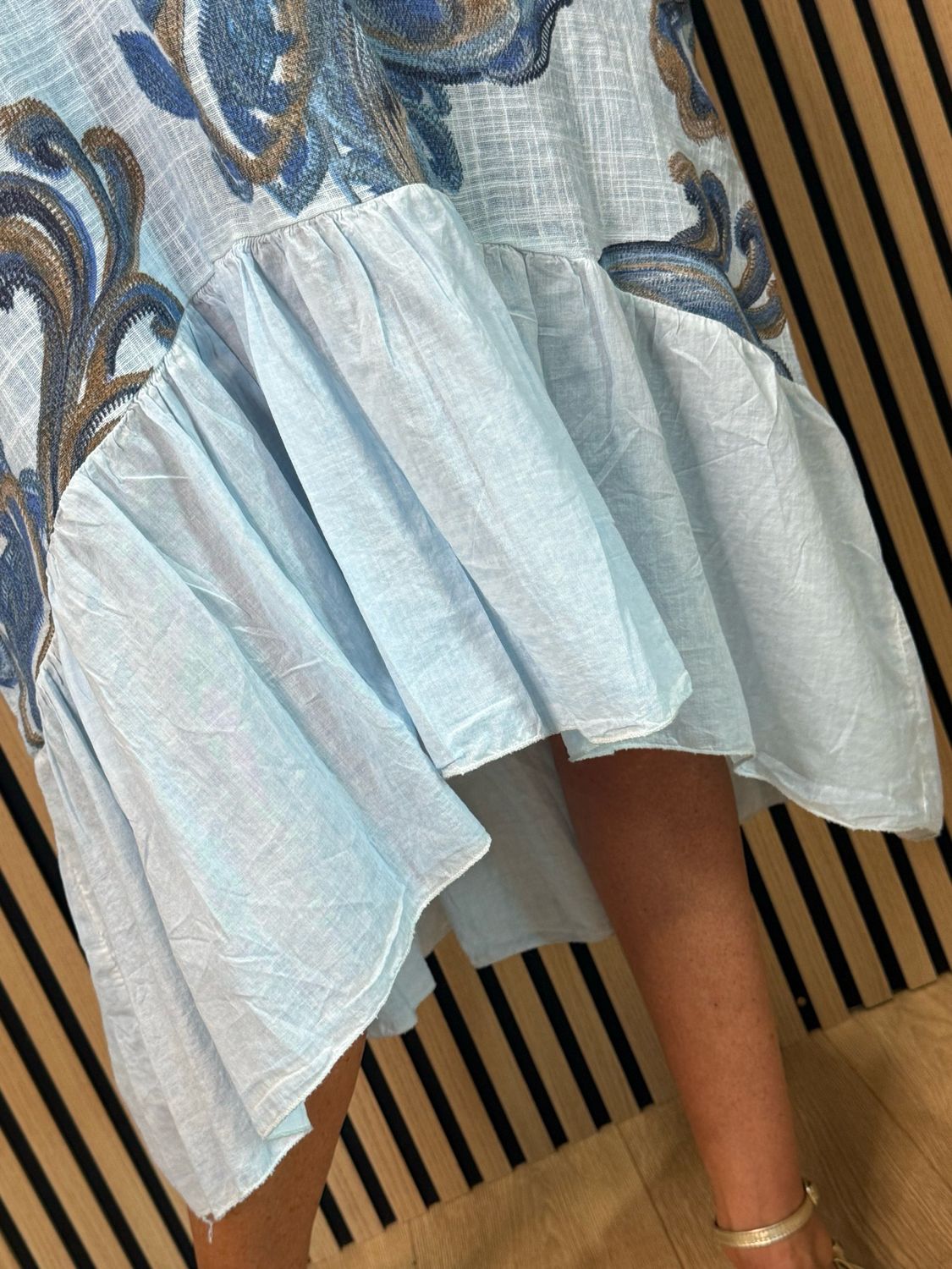 Paisley Print Cotton Frill Hem Dress - Blue