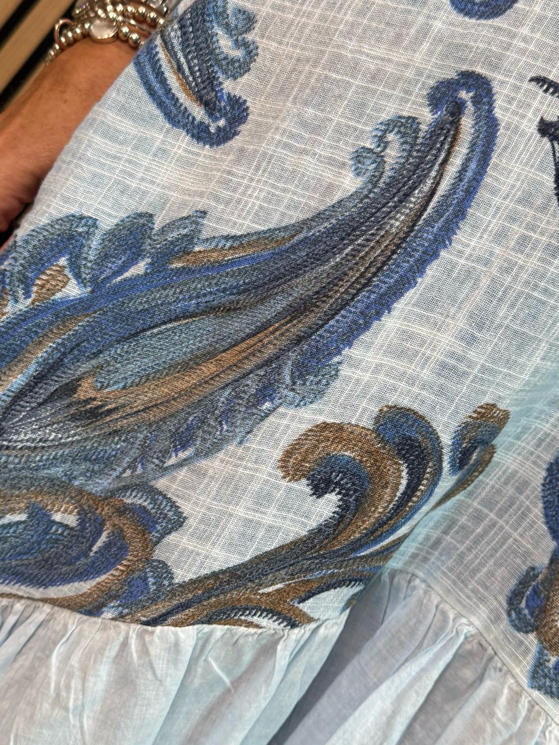 Paisley Print Cotton Frill Hem Dress - Blue