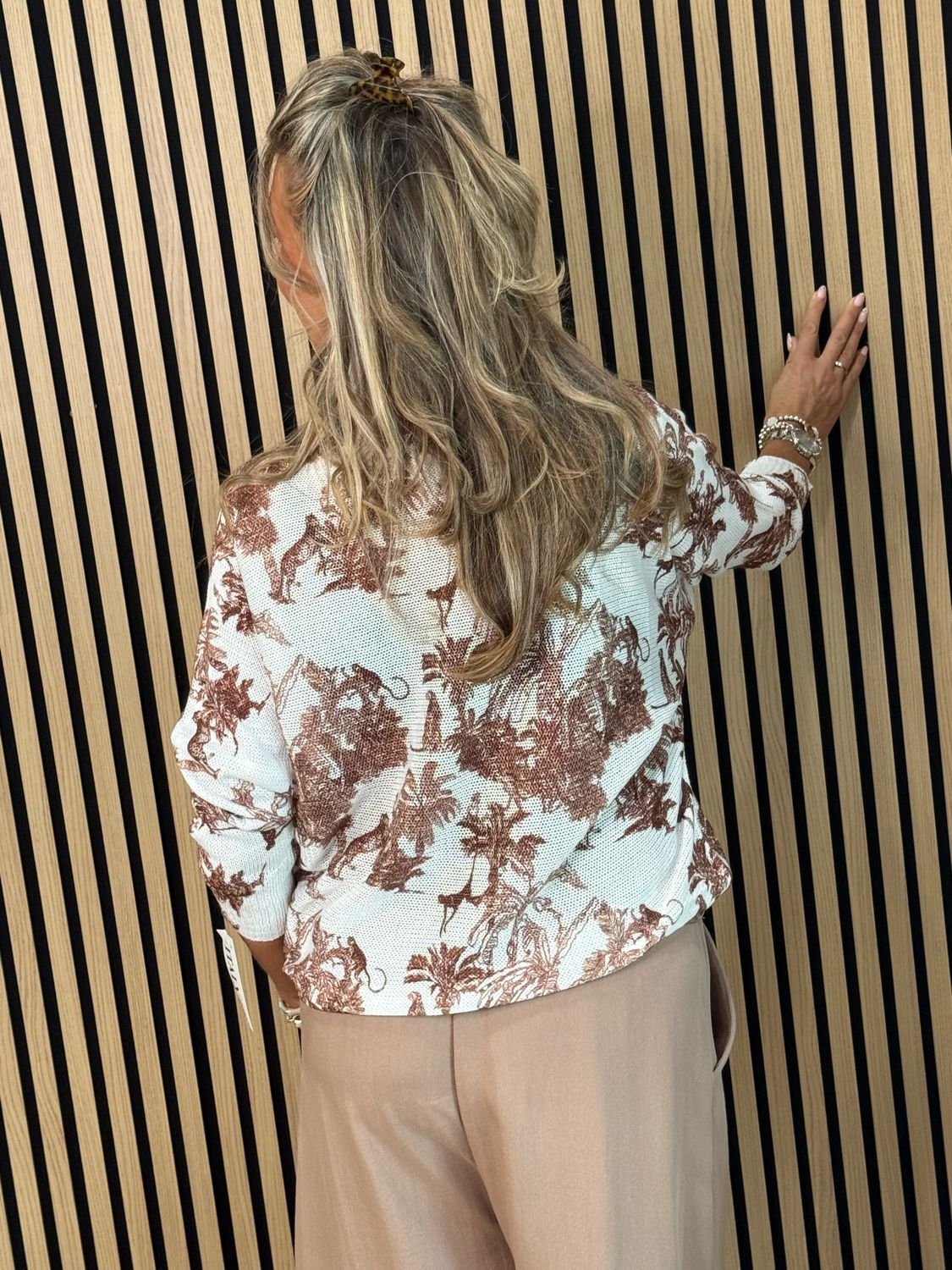Safari Print Lightweight Knit Jumper - White/Brown