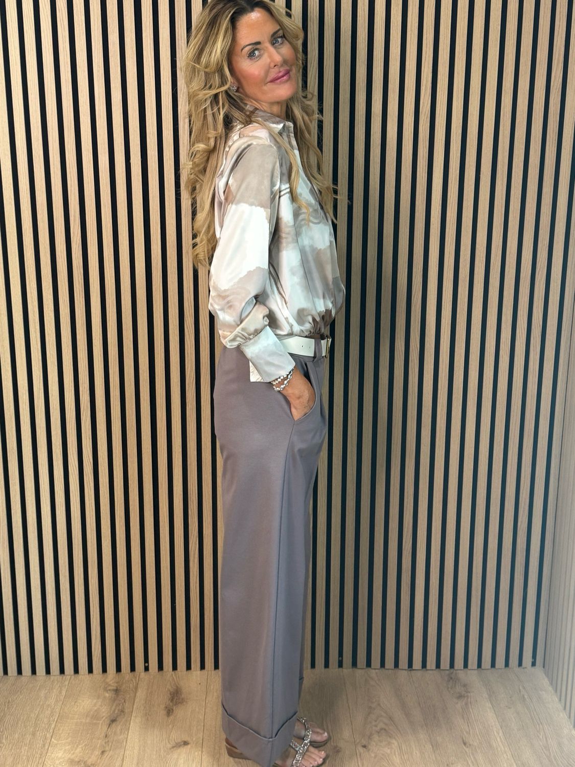 Wide Leg Tailored Trousers - Taupe