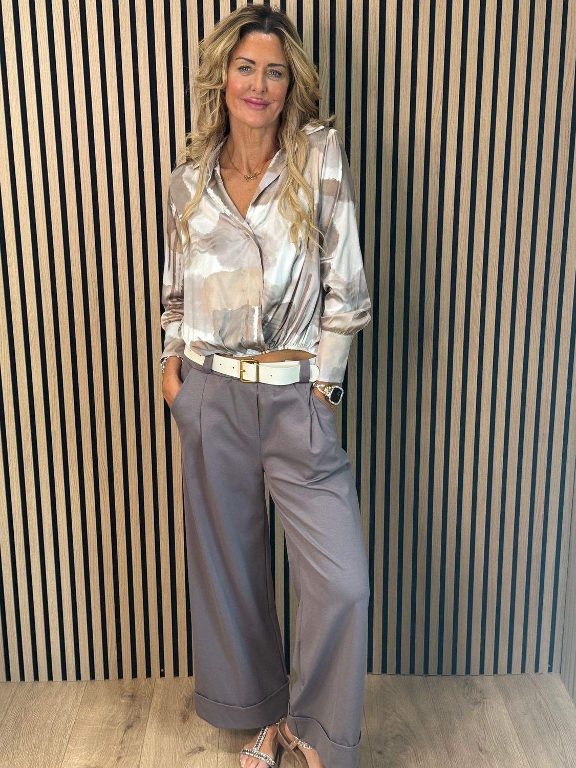 Wide Leg Tailored Trousers - Taupe
