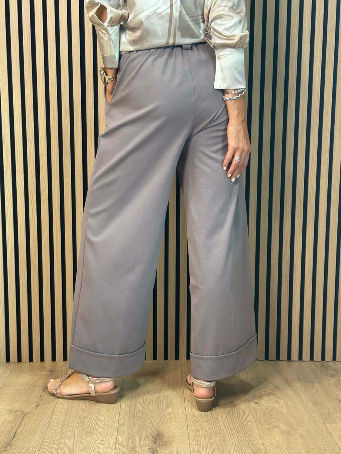 Wide Leg Tailored Trousers - Taupe