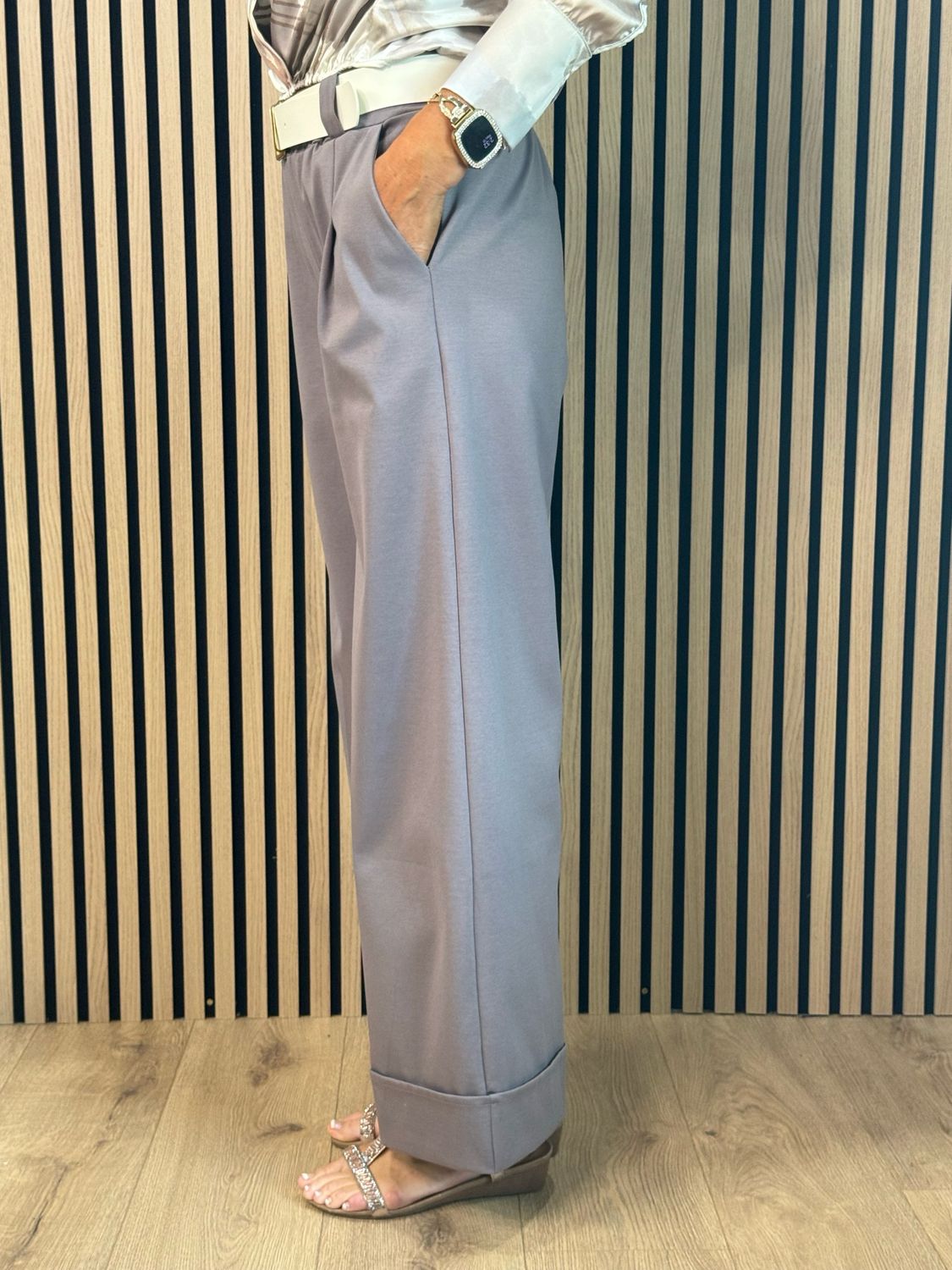 Wide Leg Tailored Trousers - Taupe
