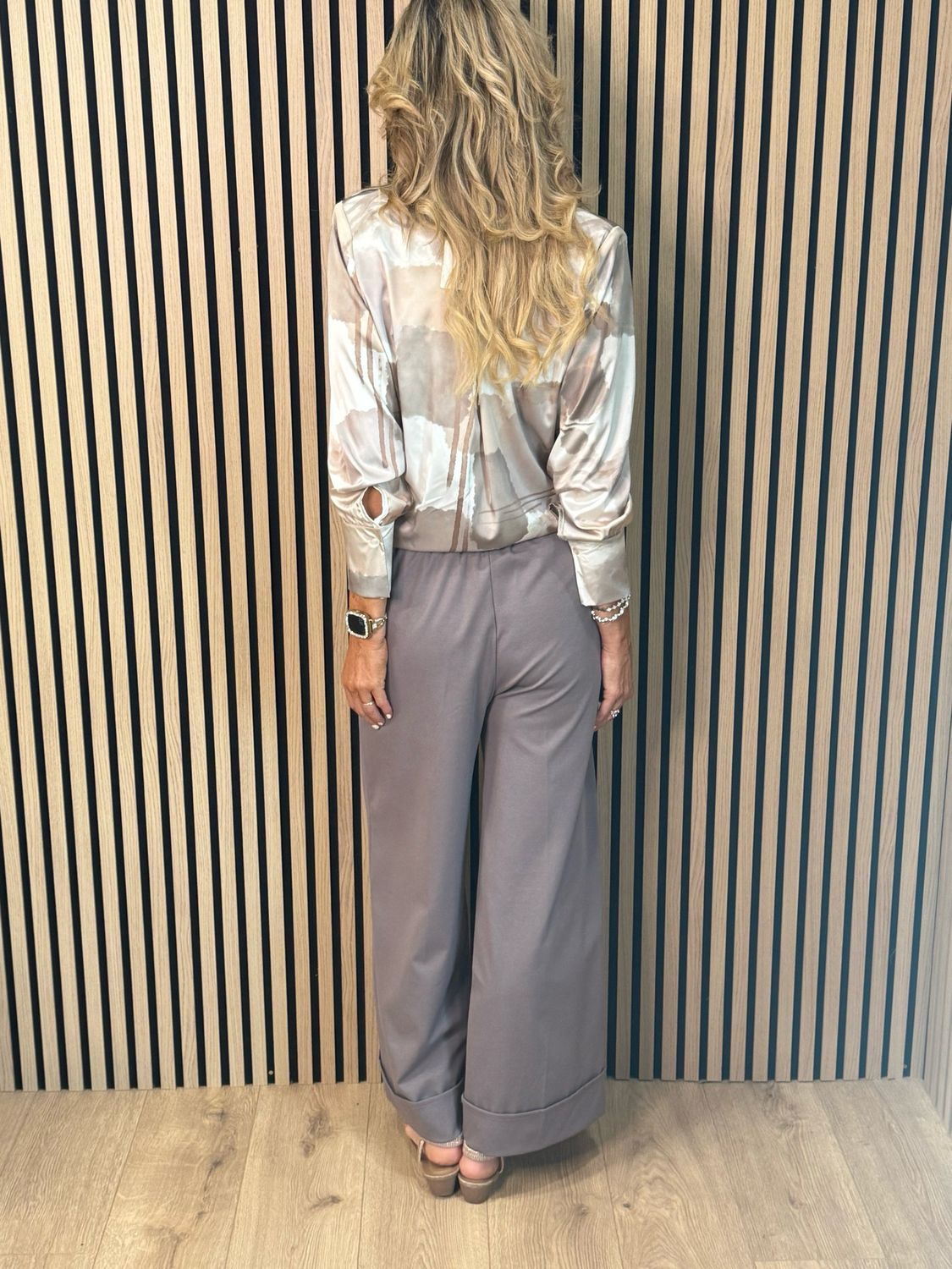 Wide Leg Tailored Trousers - Taupe