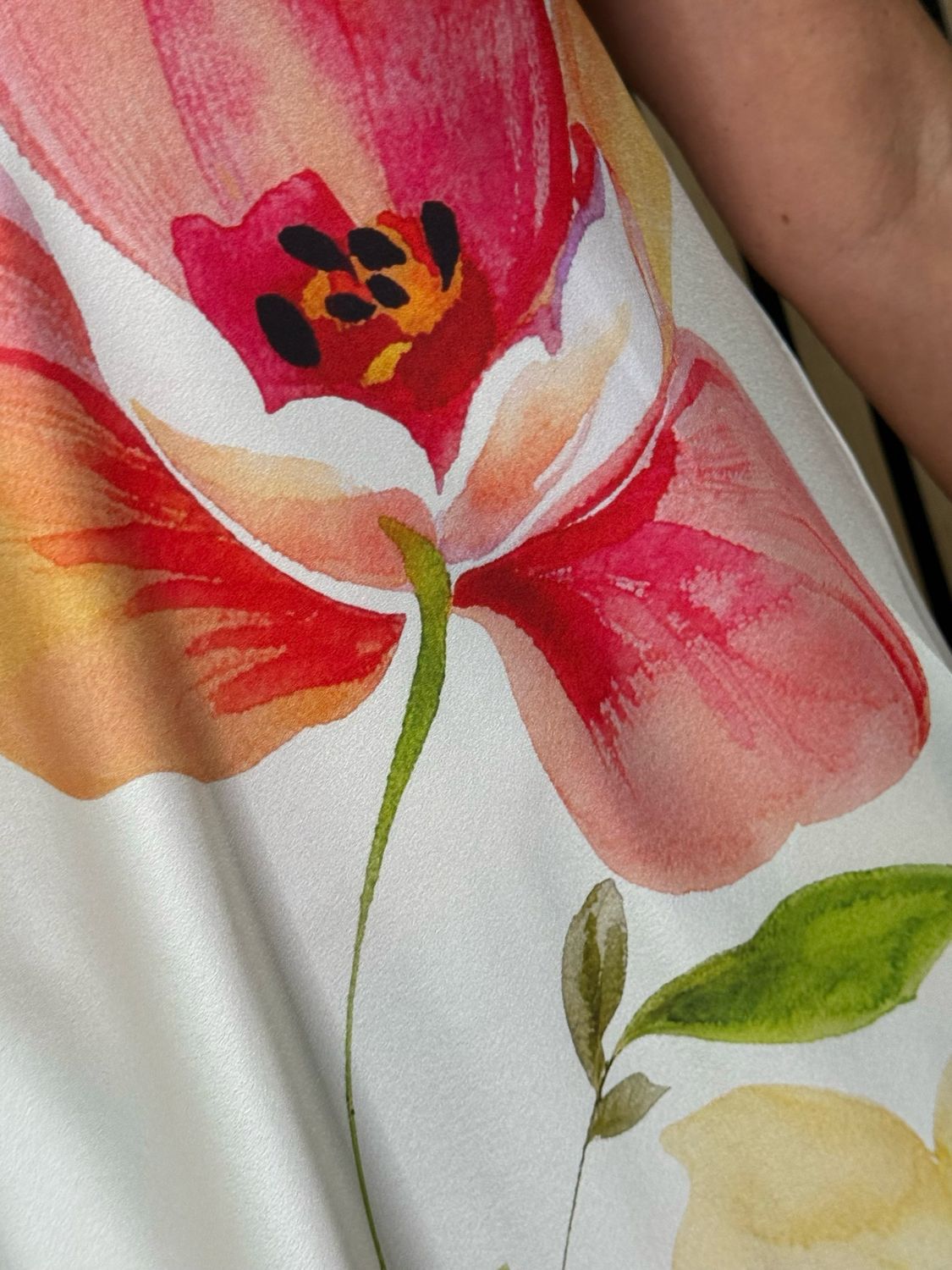 Floral Satin Slip Dress - Cream/Pink/Violet