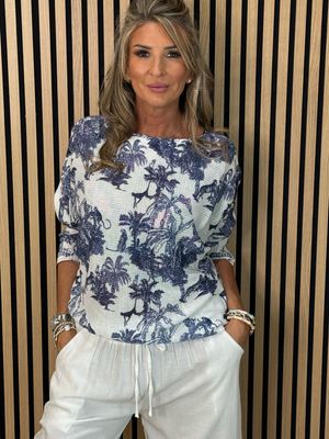 Safari Print Lightweight Knit Jumper - White/Blue