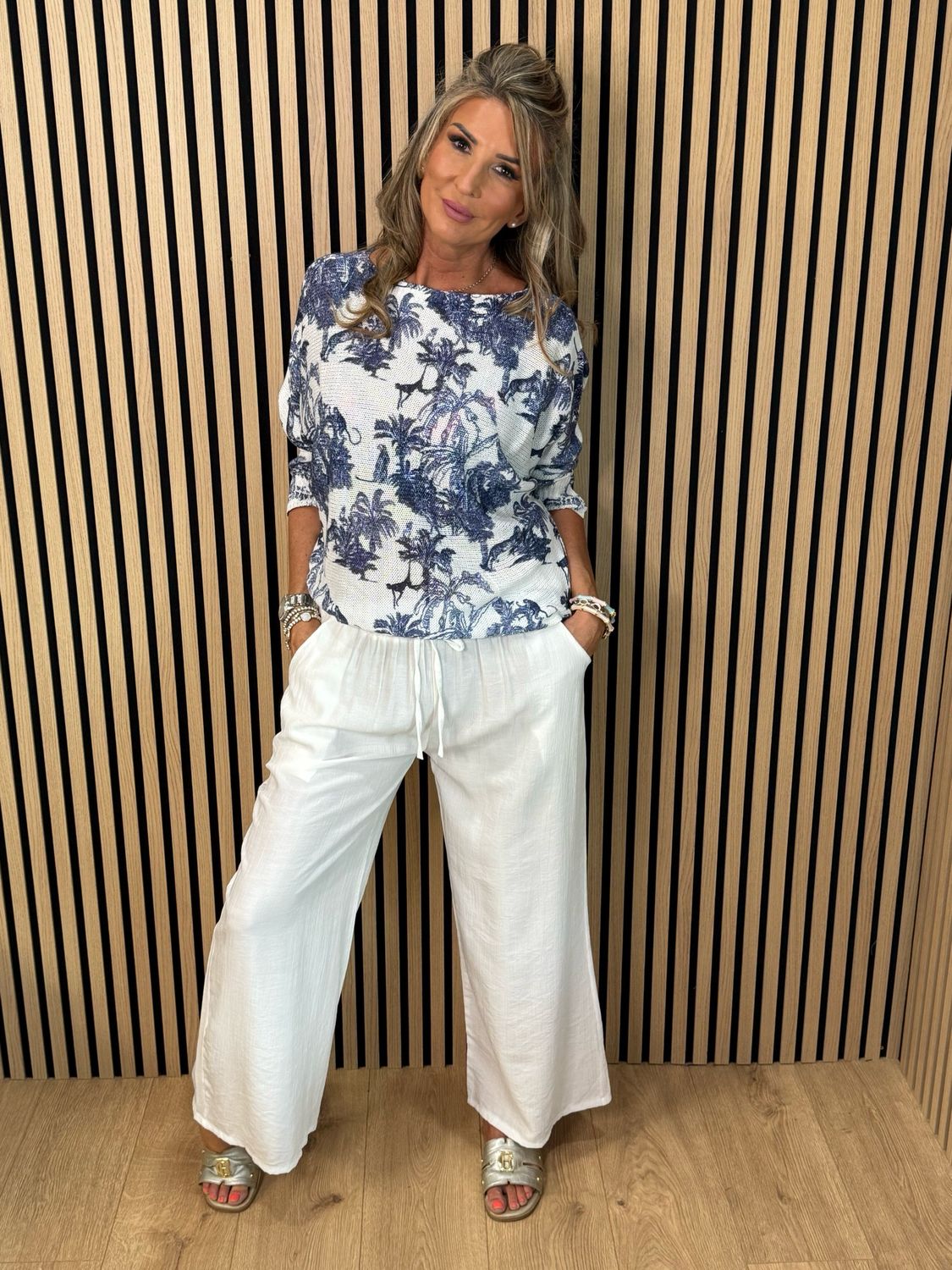 Safari Print Lightweight Knit Jumper - White/Blue