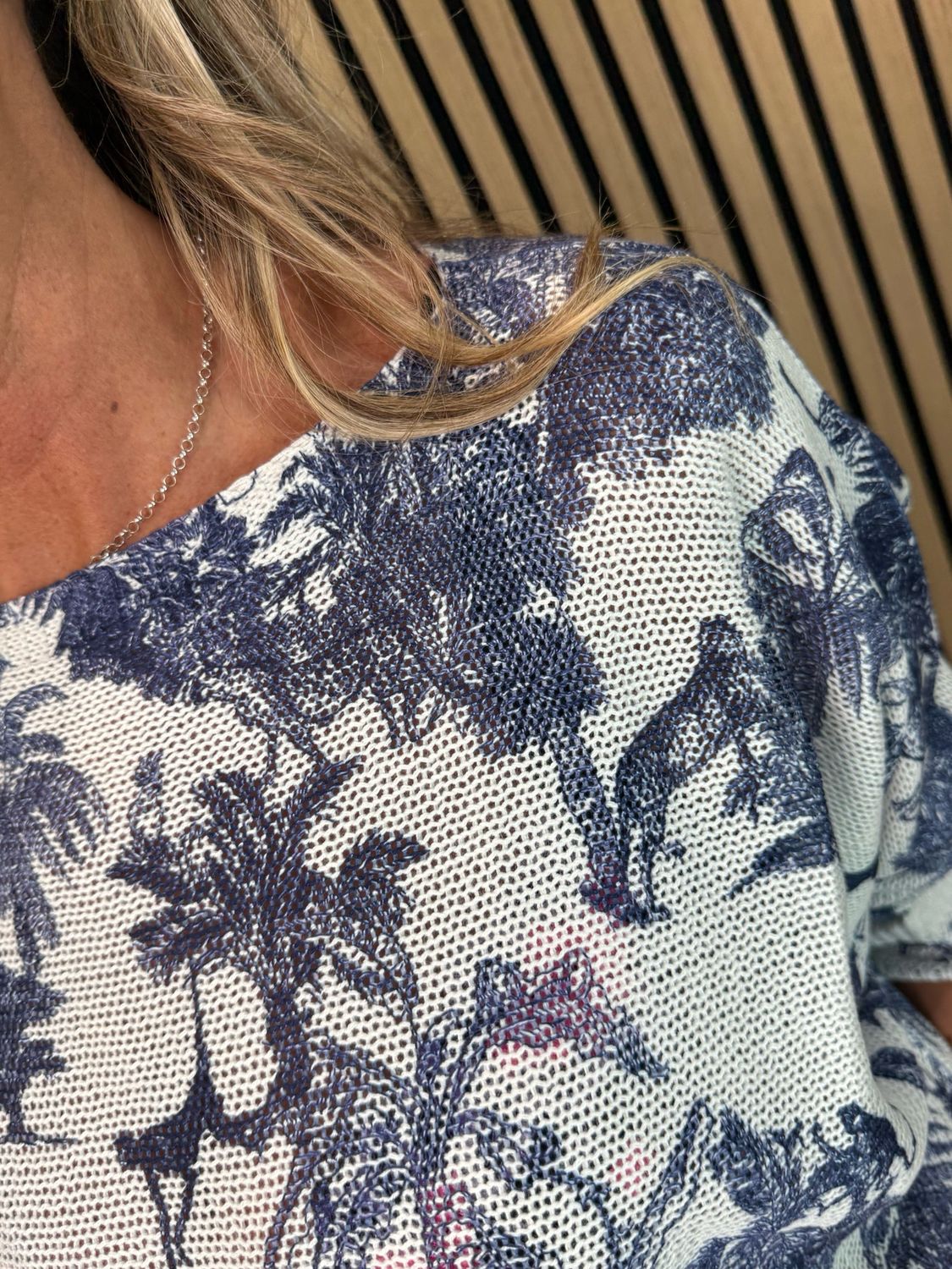 Safari Print Lightweight Knit Jumper - White/Blue