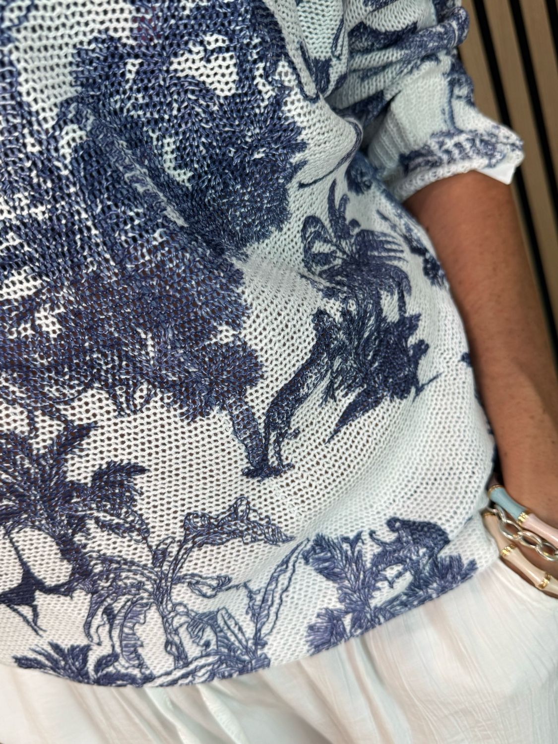 Safari Print Lightweight Knit Jumper - White/Blue
