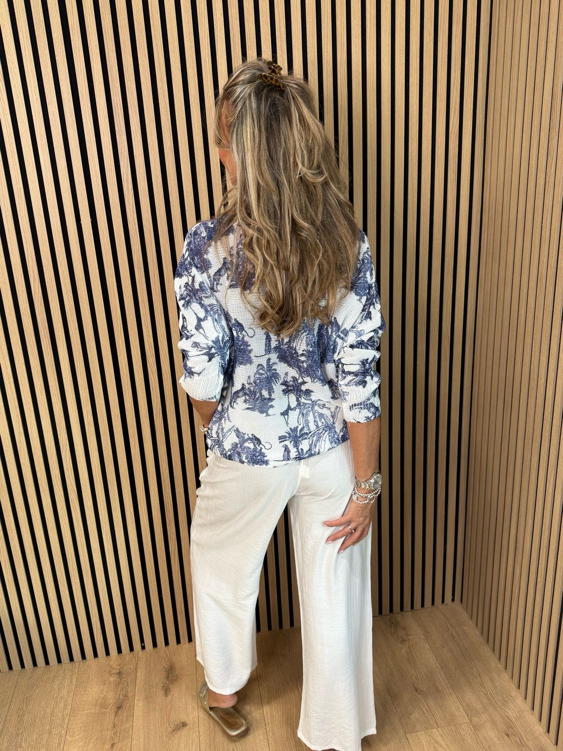 Safari Print Lightweight Knit Jumper - White/Blue