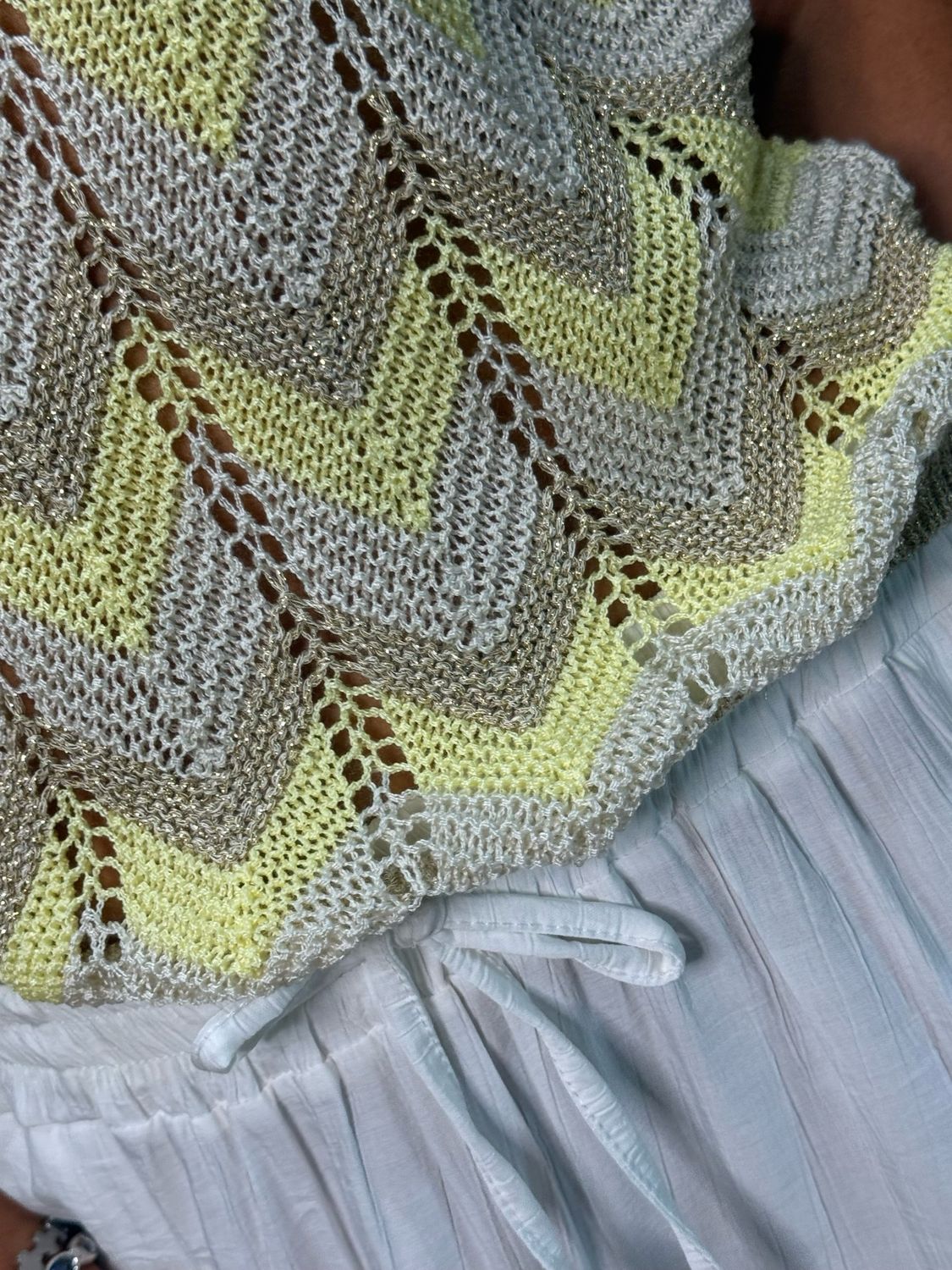 Chevron Knit Sleeveless Top - Taupe/Gold/Yellow