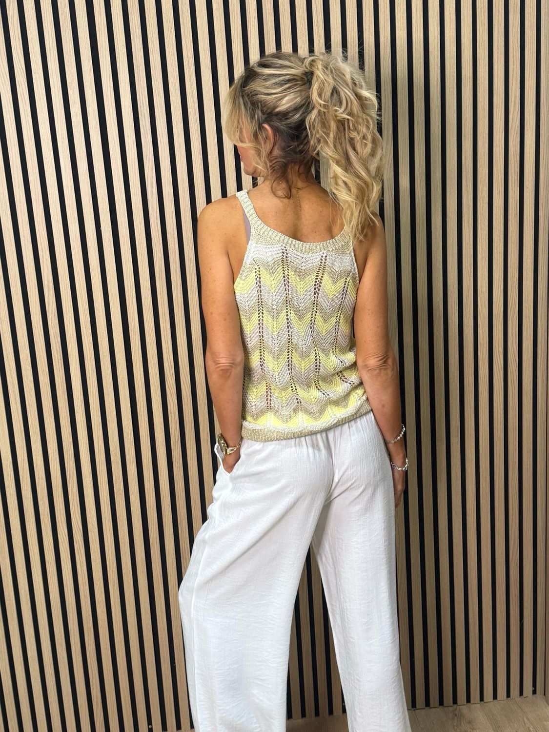 Chevron Knit Sleeveless Top - Taupe/Gold/Yellow