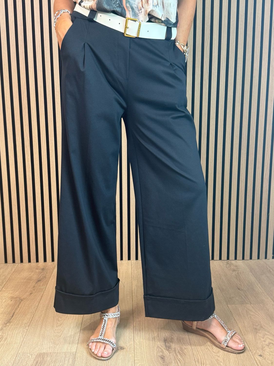 Wide Leg Tailored Trousers - Black