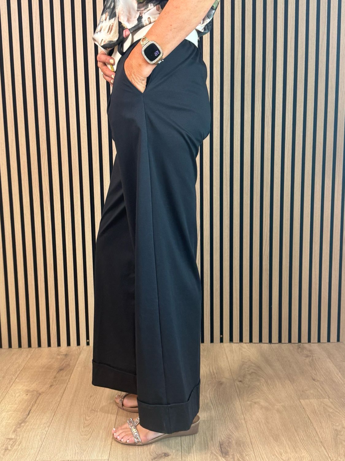 Wide Leg Tailored Trousers - Black
