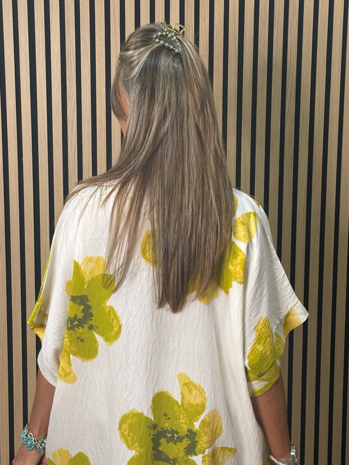 Floral Oversized V-Neck Midi Dress - White/Mustard