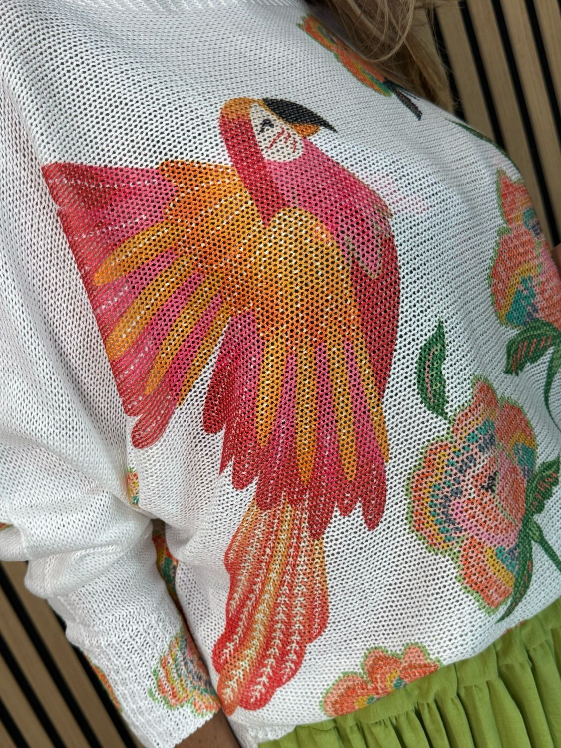Parrot Print Lightweight Knit Jumper - White/Multi