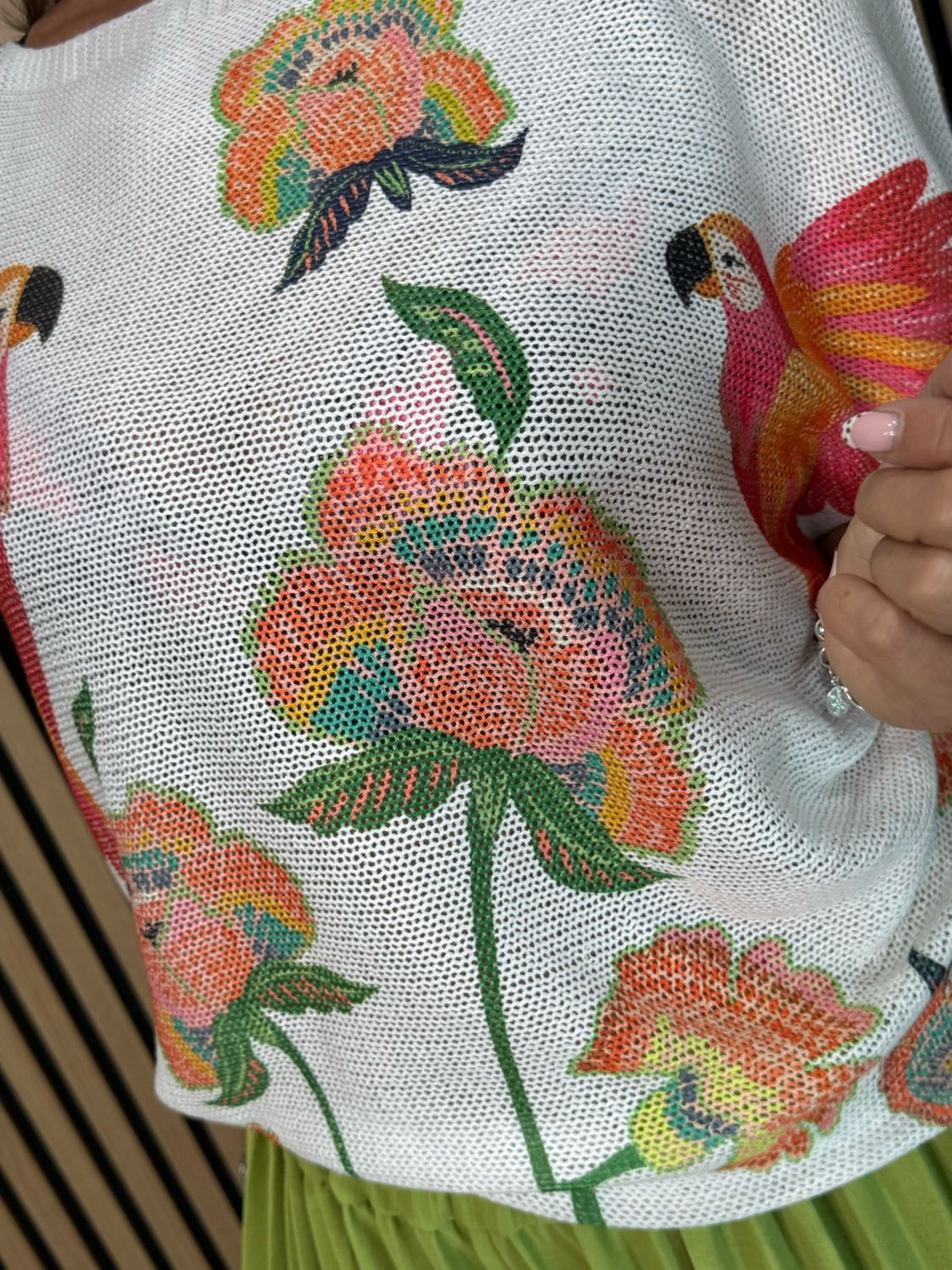 Parrot Print Lightweight Knit Jumper - White/Multi