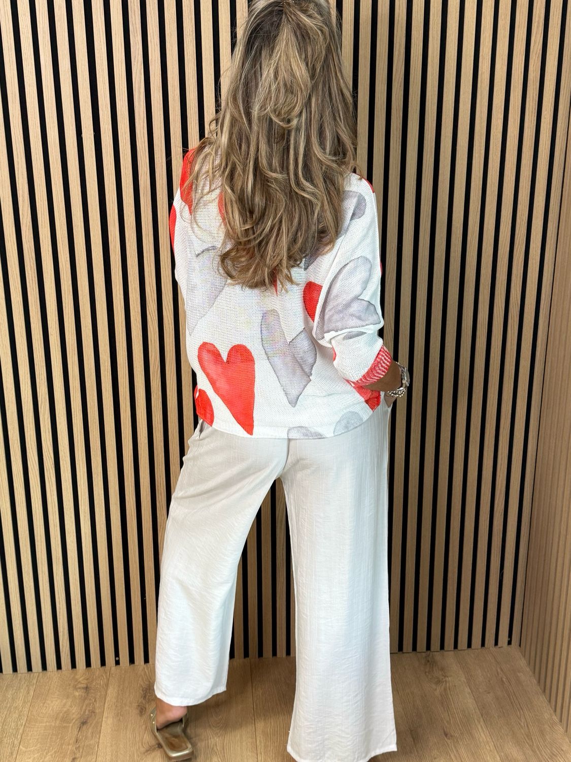 Heart Print Lightweight Knit Jumper - White/Grey/Red
