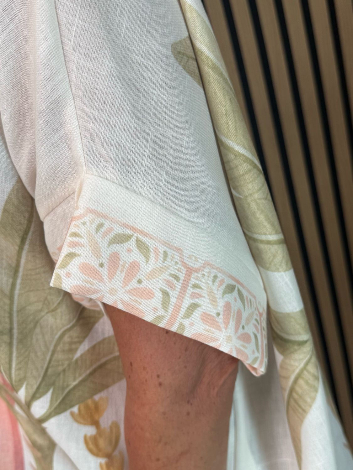 Printed Oversized Linen Blend Shirt - Cream/Pink